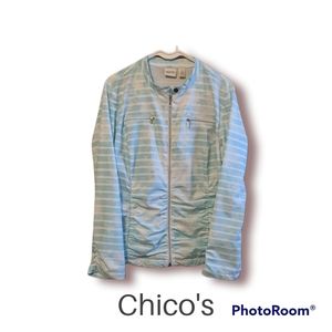 Chico's Zenergy Blue Ruched Zipper Jacket Size 12 NWOT
